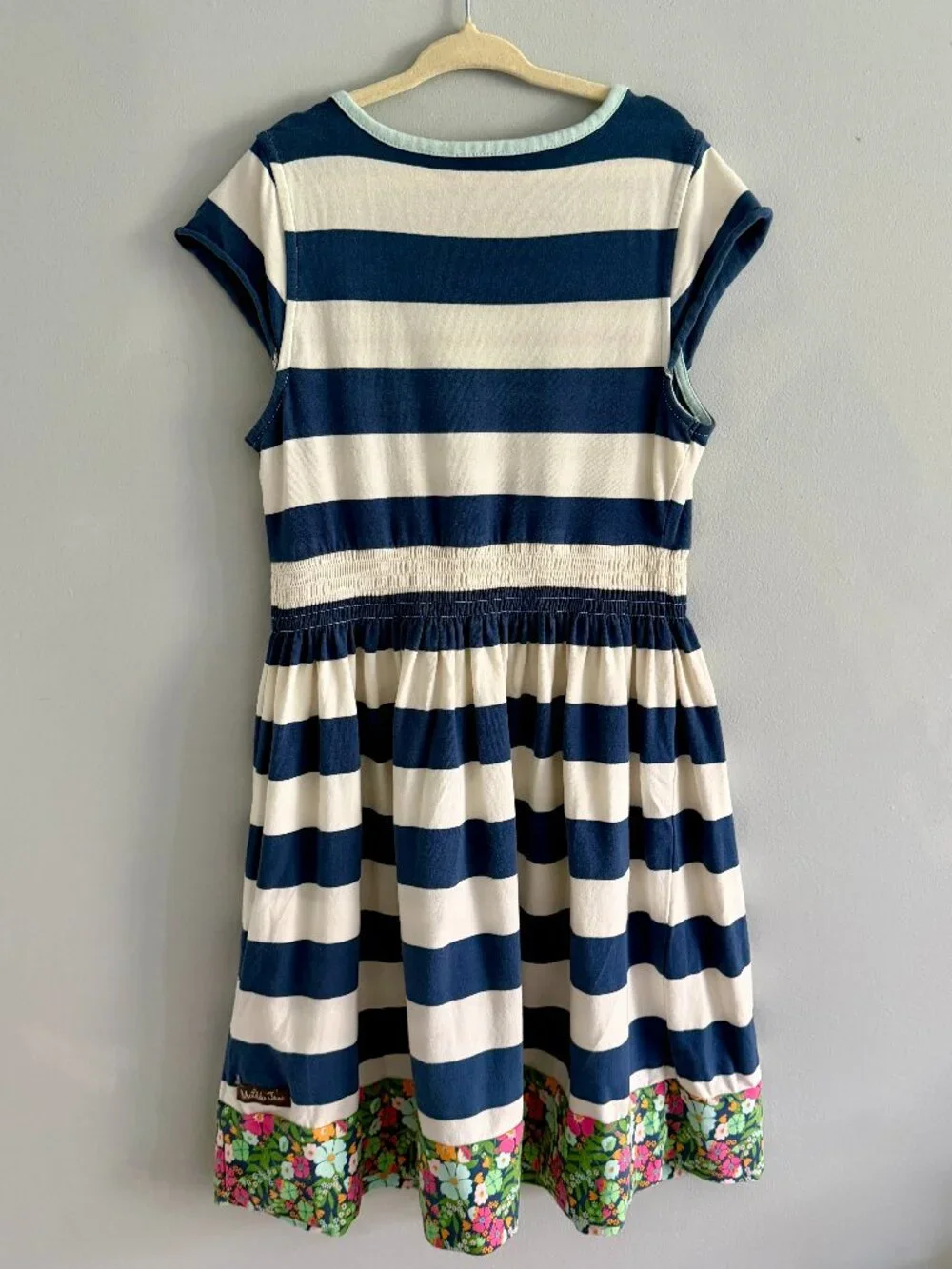 Matilda Jane Cotton Blue White Striped Floral Hem Dress Size 10